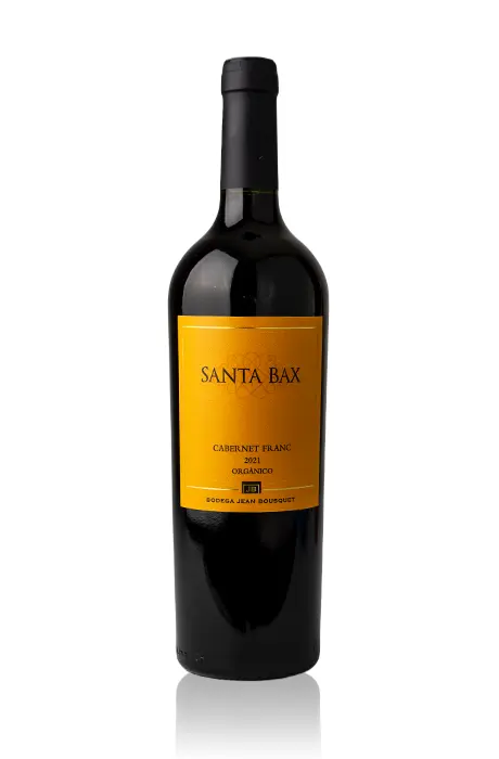 Fles rode wijn gemaakt van de Cabernet Franc druif uit Argentinië. Wijn producent Jean Bousquet met zijn merk Santa Bax