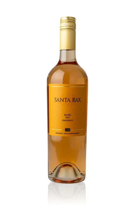 Fles goede rose wijn uit wijnjaar 2022 van het merk Santa bax uit Argentinië geproduceerd door Jean Bousquet